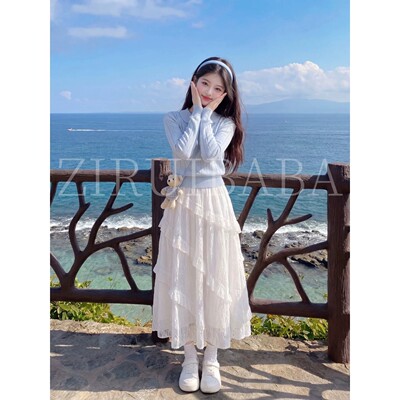 Skirt for Girls, Junior High School Students, Korean Style Outfit, Girls' Autumn Suit, Knitted Polo T-Shirt, Skirt, Two-Piece Set — 2