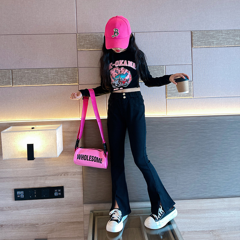 Girl Jeans Autumn Winter 2023 New Children Horn Pants Spring Autumn Girl Great Boy Autumn Clothing Plus Suede Pants Winter-Taobao