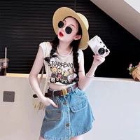 Комплект, ремень, джинсовая юбка, топ с чашечками