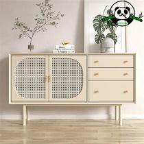 Wen Dian Bucket Cabinet Nordic Sideboard Solid Wood Rattan Bucket Cabinet Living Room Storage Cabinet Simple Modern TV Cabinet