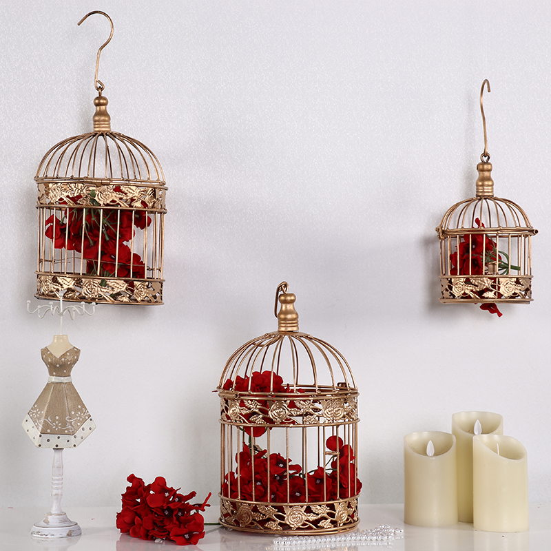 Wedding Props Iron Art Golden Bird Cage Chinese Wedding Wedding Props Sign to Taiwan Decorations Iron Art Bird Cage Pendulum