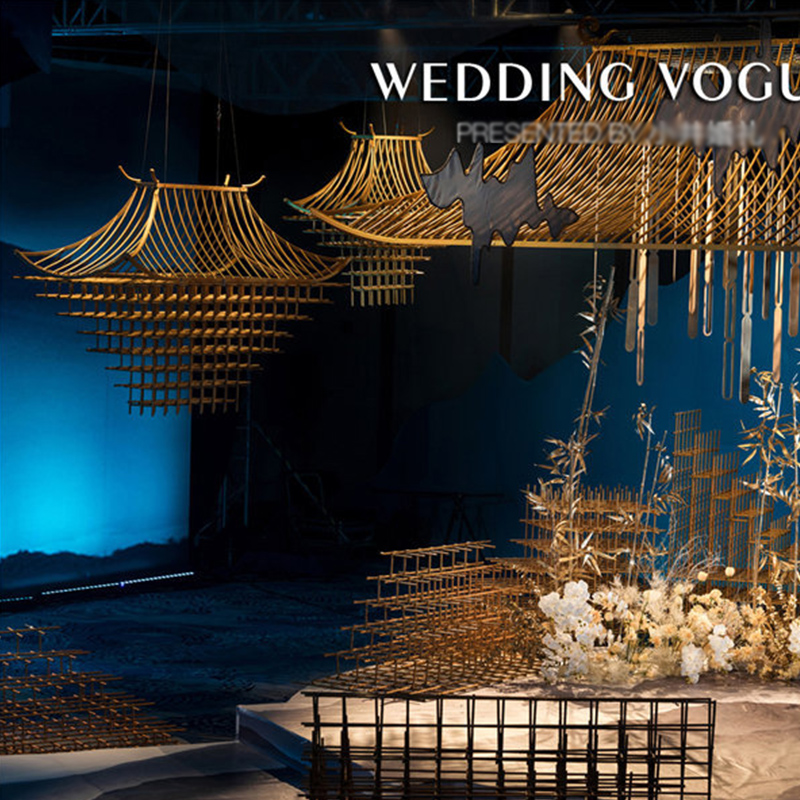 Chinese style golden house road leads suspended ceiling wedding props wedding stage layout window hotel shopping mall decoration