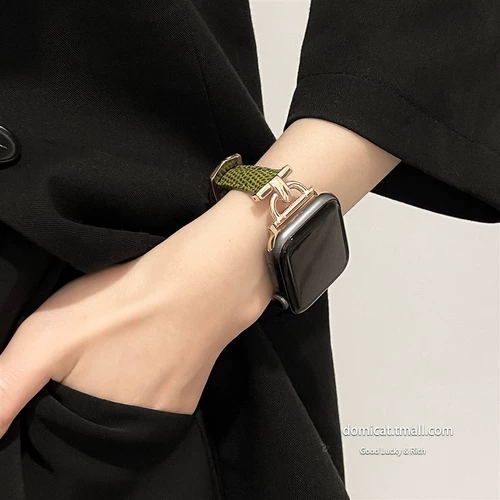 domicat Применимые Apple Watch с Iwatch7 Leather AppleWatch8 Ultra Women's 6/5/4/Semium Smart Creative Summer Green S8 Retro Lizard Crocodile Teathers