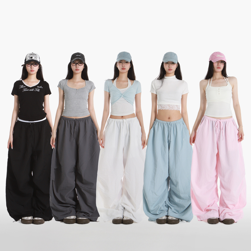 Pookie Simple Sporty Quick-Dry Pants Elastic High-Waisted Thin Wide-Leg Pants Hot Girl Jazz Dance Casual Pants