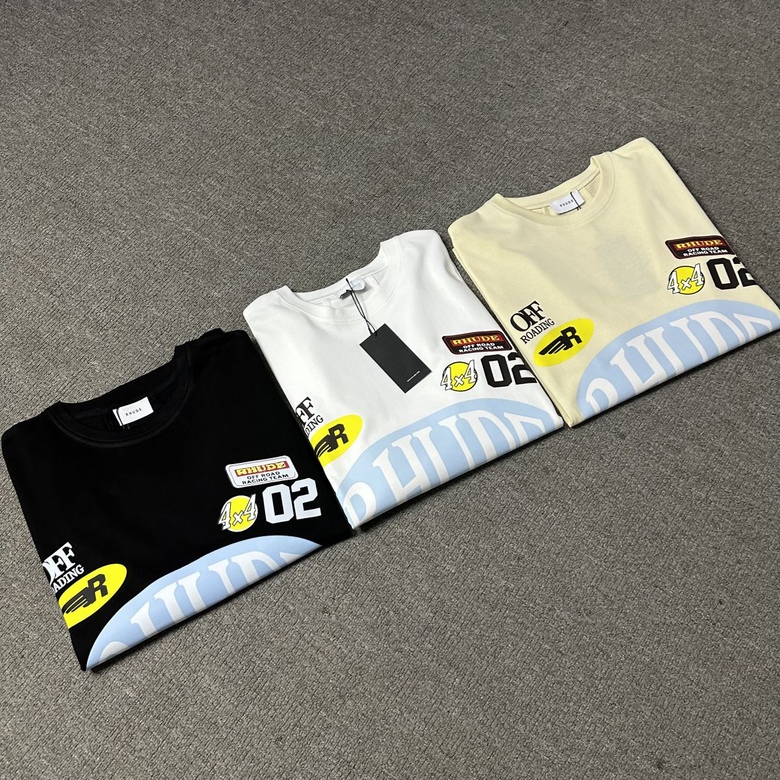 Rhude New 2026 American Casual Niche High Street Pure Cotton Couple's Round Neck Short-Sleeve T-Shirt for Men and Women Ins Summer