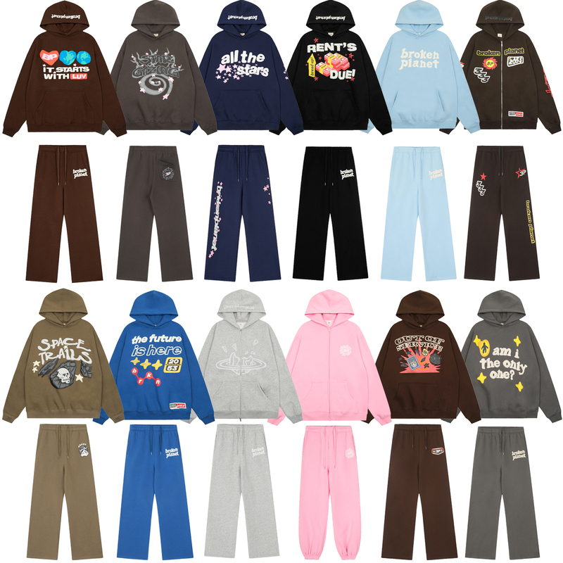 Broken Planet Hooded Sweatshirt with Foam Lettering, Niche Design, Loose Fit, Versatile and Trendy ins Hoodie for Spring and Autumn