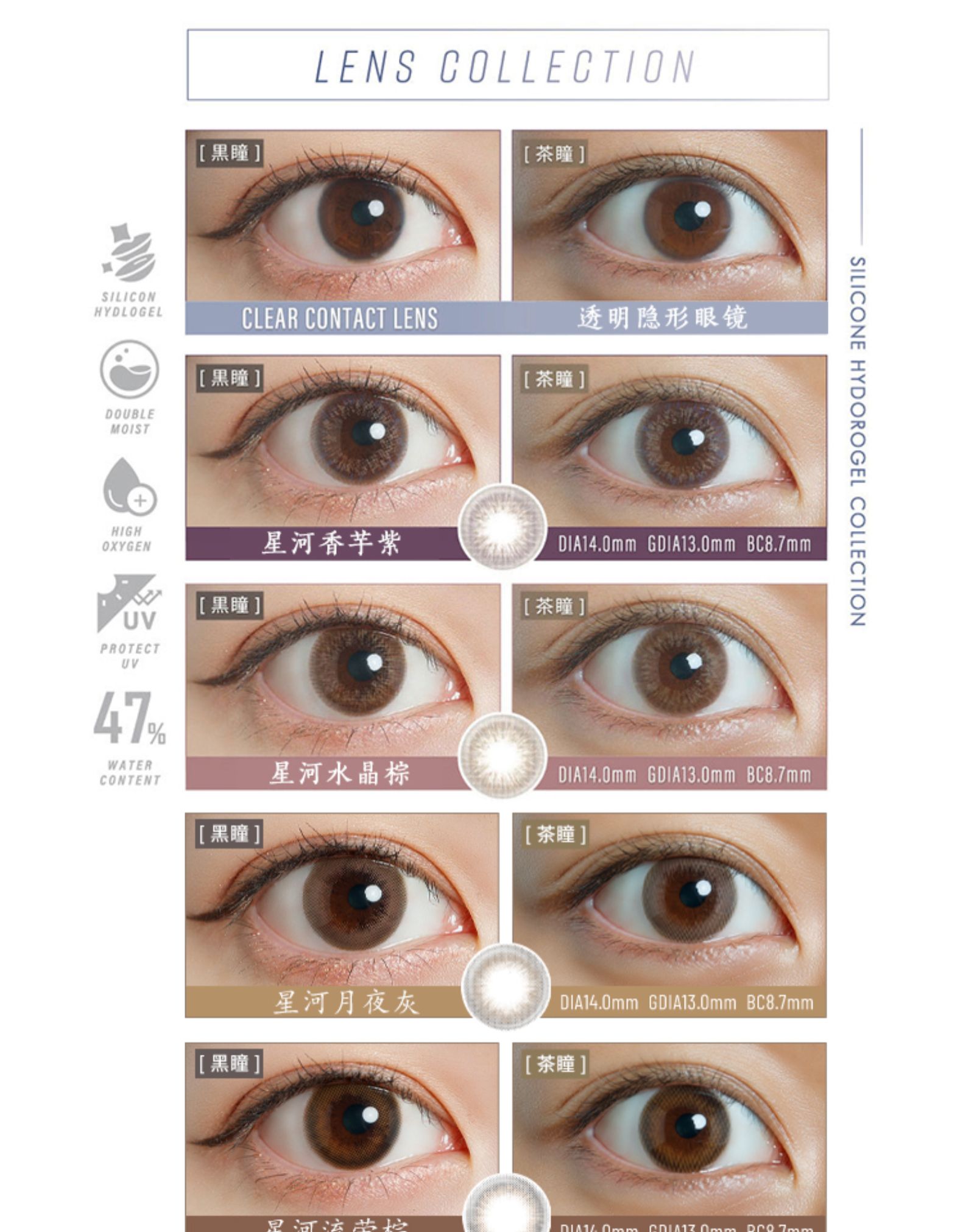 【日本直郵】宋妍霏同款 Larme 矽水凝膠日拋美瞳 10枚 Crystal Beige 星河水晶棕(棕色系) 著色直徑13.0mm 預定3-5天日本直發 度數0