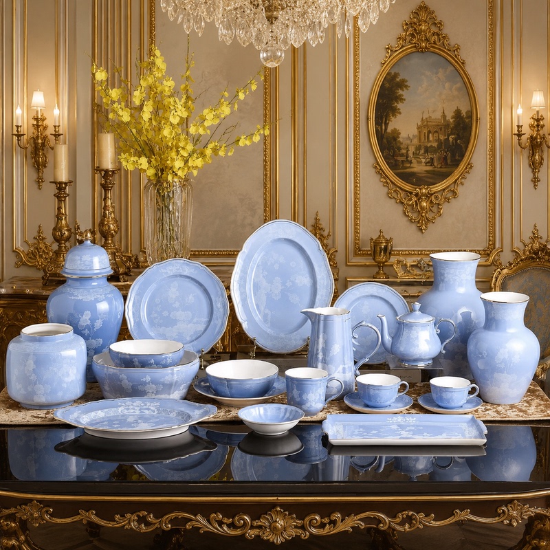 [Italian Oriental] Italian Ginori1735 Tableware Blue and Purple Series Coffee Cup and Saucer, Flat Plate, Western-Style Dinner Plate and Bowl