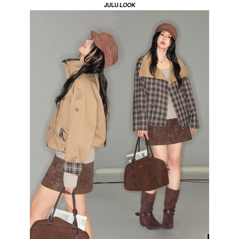 Julu Studio's "Basque and Lemon Crushed Pattern" Retro Plaid Reversible Jacket for Plus-Size Women, Large Size Coat Julu Studio's "Basque and Lemon Crushed Pattern" Retro Plaid Reversible Jacket for Plus-Size Women, Large Size Coat