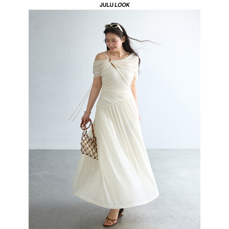 Julu Studio's "Southern French Dream" Plus-Size Dress with Asymmetrical Neckline and Off-Shoulder Design