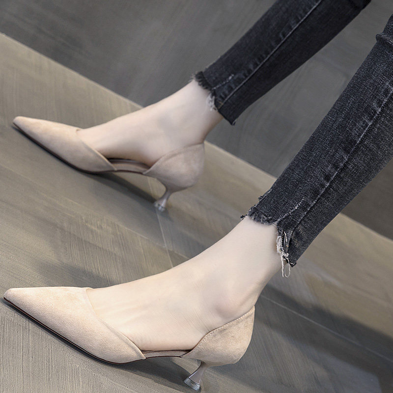 Pointed-toe low-heel shallow mouth single shoes women 2020 spring all-match fashion small fragrance hollow high-heeled shoes women 3cm stiletto