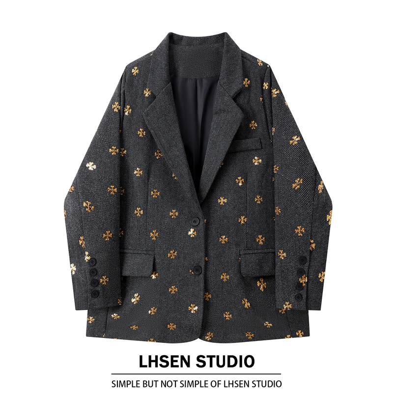 「Lhsen」High-End Heavy-Duty Sequin Embroidered Woolen Blazer for Women, Autumn and Winter Padded Elegant Suit 「Lhsen」High-End Heavy-Duty Sequin Embroidered Woolen Blazer for Women, Autumn and Winter Padded Elegant Suit