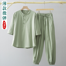 Summer thin cotton and linen Buddhist Buddhist Zen meditation Chinese style Tang suit retro tea suit