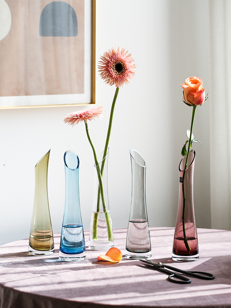 Single small vase high glass transparent living room decoration flower arrangement dried flower color fine mouth small mouth hydroponic creative Nordic