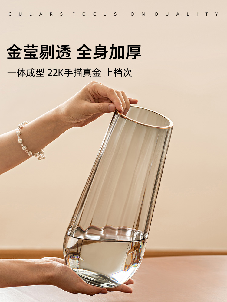 <!--花瓶摆件客厅插花轻奢高级感透明玻璃水培水养鲜花玫瑰专用网红小-->