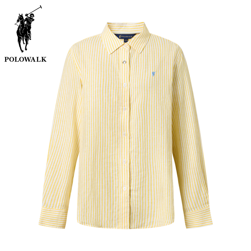 Polowalk Preppy Style Striped Lapel Long-Sleeved Shirt for Women Paul Summer New Korean Style Casual Linen Shirt Polowalk Preppy Style Striped Lapel Long-Sleeved Shirt for Women Paul Summer New Korean Style Casual Linen Shirt