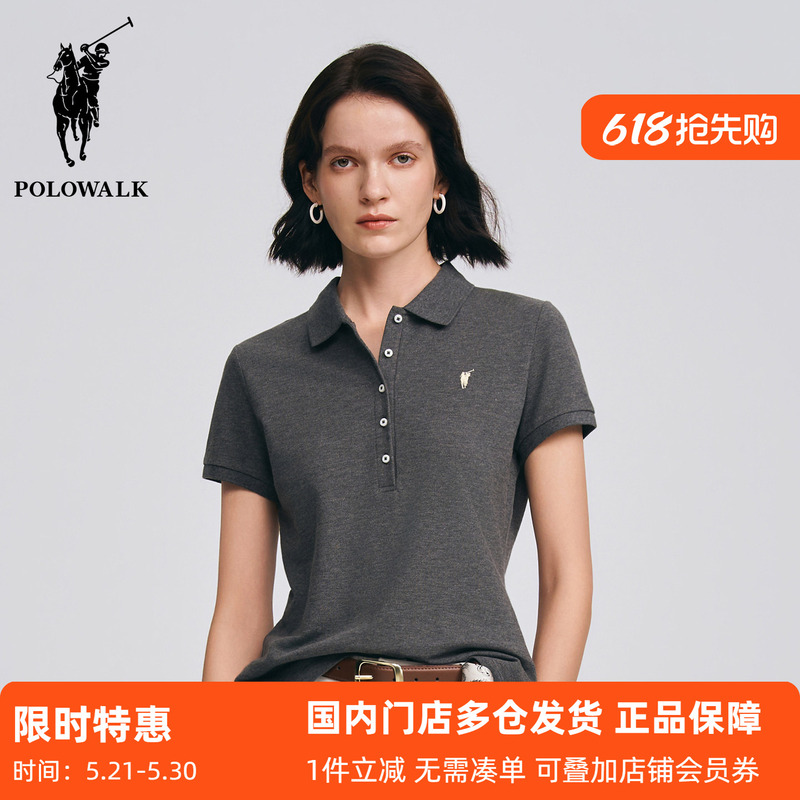 Polowalk Embroidered Logo Short-Sleeve T-Shirt for Women, New Summer Sports Style, Simple Solid Color Polo Shirt, Trendy Polowalk Embroidered Logo Short-Sleeve T-Shirt for Women, New Summer Sports Style, Simple Solid Color Polo Shirt, Trendy