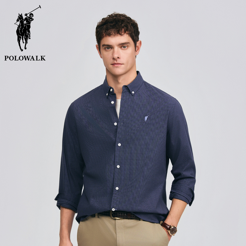 Polowalk Retro Pure Cotton Men's Plaid Long-Sleeved Shirt Paul Spring Work Clothing Casual Brushed Lapel Shirt