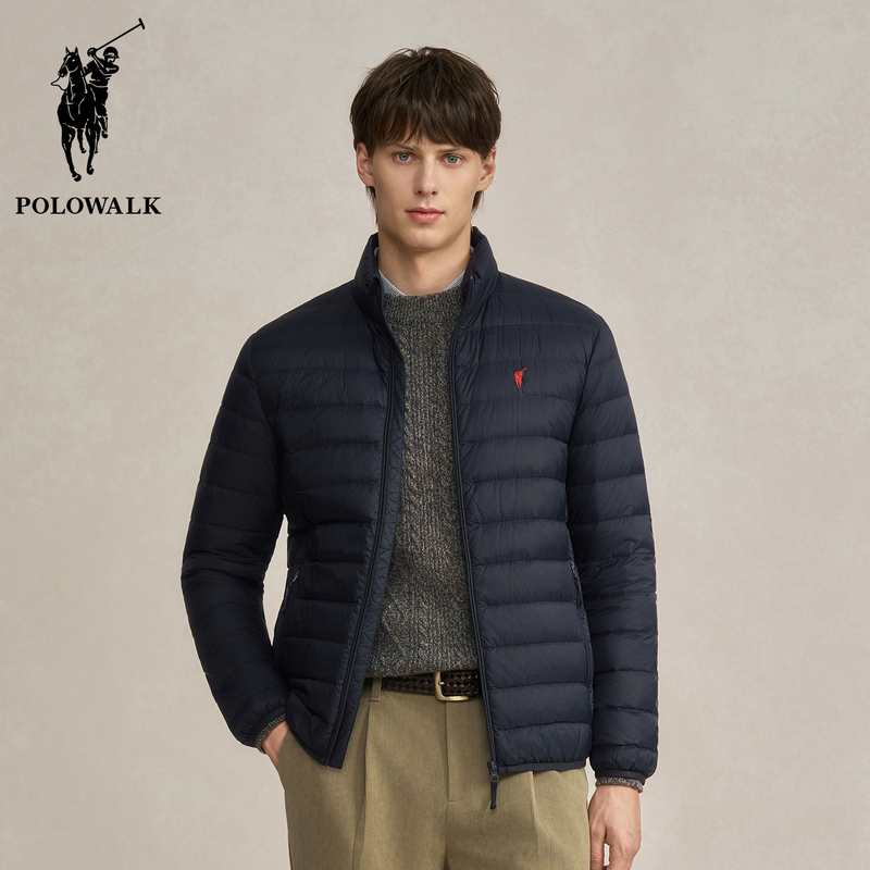 Polowalk Men's Lightweight Stand-Up Collar Ribbed down Jacket Autumn and Winter Paul New Style Top Warm Duck down Coat Trendy