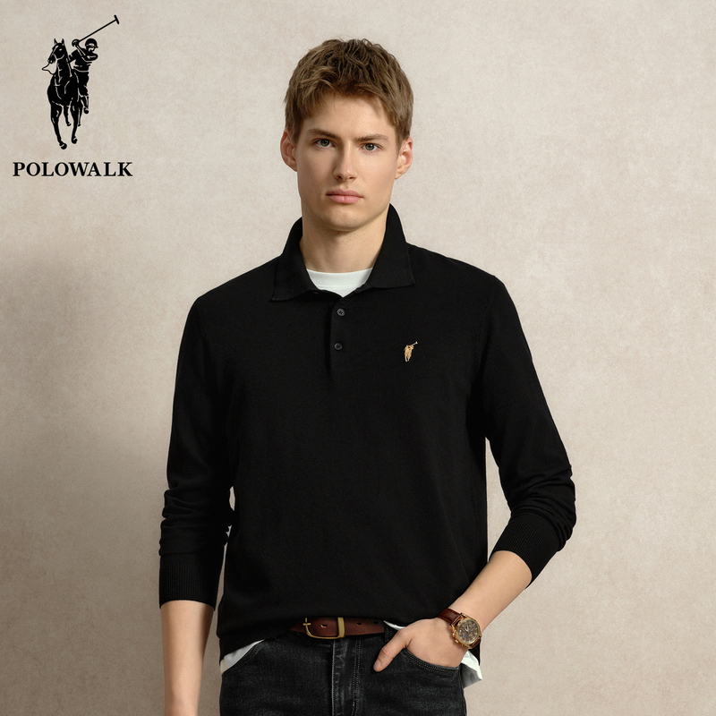 Polowalk Solid Color Embroidered Lapel Long-Sleeved Knitwear Men's 2026 Spring & Fall Business Work Clothing Pullover Polo Shirt Polowalk Solid Color Embroidered Lapel Long-Sleeved Knitwear Men's 2026 Spring & Fall Business Work Clothing Pullover Polo Shirt