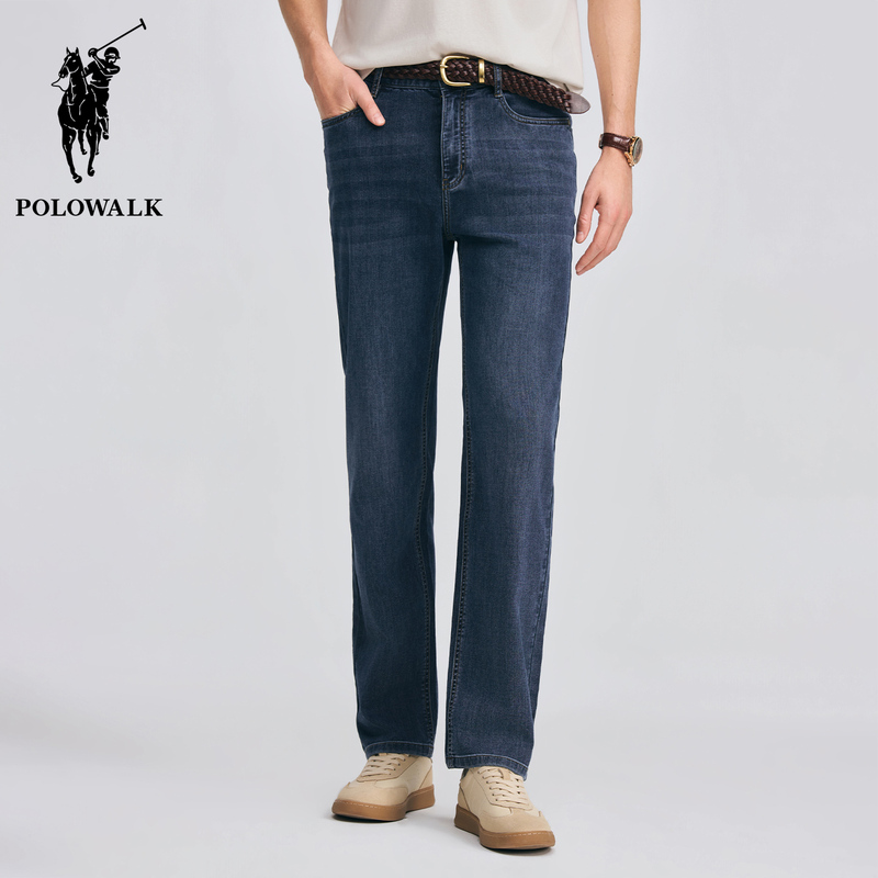 Polowalk Men's Classic Straight-Leg Jeans Paul Spring and Summer Vintage Washed Distressed Slim-Fit Casual Trousers