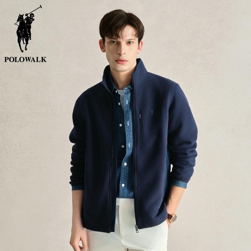 Polowalk Men's Stand-Up Collar Polar Fleece Jacket Autumn and Winter Warm Business Casual Thickened Fleece Solid Color Jacket Polowalk Men's Stand-Up Collar Polar Fleece Jacket Autumn and Winter Warm Business Casual Thickened Fleece Solid Color Jacket