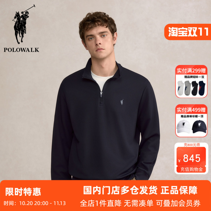 Polowalk Casual Solid Color Stand-Up Collar Long-Sleeve T-Shirt for Men, Autumn and Winter Style, Paul Print Half-Zip Commuter Base Shirt Polowalk Casual Solid Color Stand-Up Collar Long-Sleeve T-Shirt for Men, Autumn and Winter Style, Paul Print Half-Zip Commuter Base Shirt