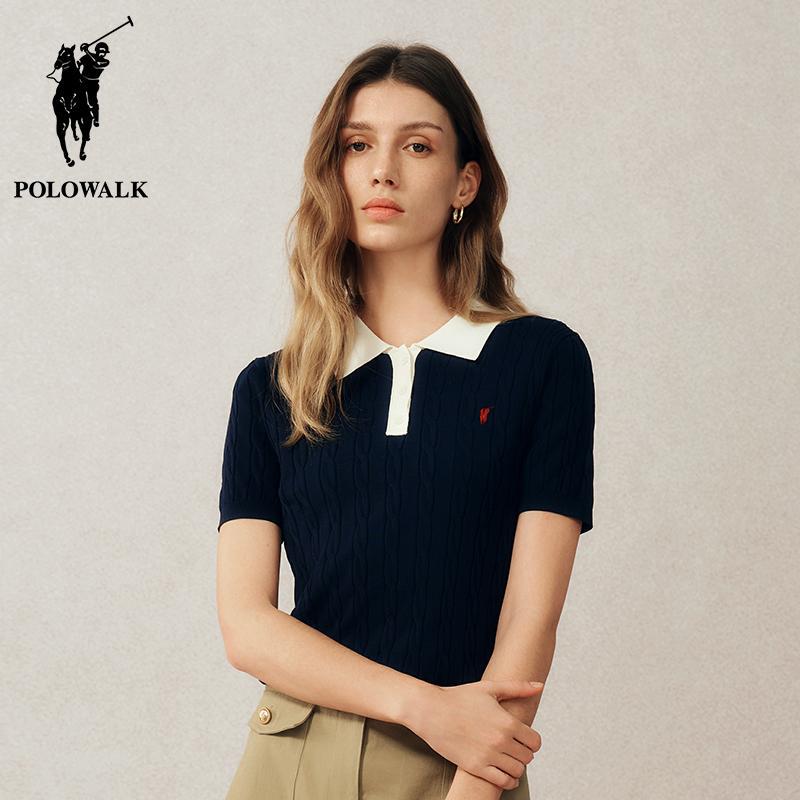 Polowalk Cable-Knit Polo Collar Short-Sleeve Knit Shirt for Women 2025 Spring/Summer New Korean Style Slim Fit Trendy Polo Shirt Polowalk Cable-Knit Polo Collar Short-Sleeve Knit Shirt for Women 2025 Spring/Summer New Korean Style Slim Fit Trendy Polo Shirt