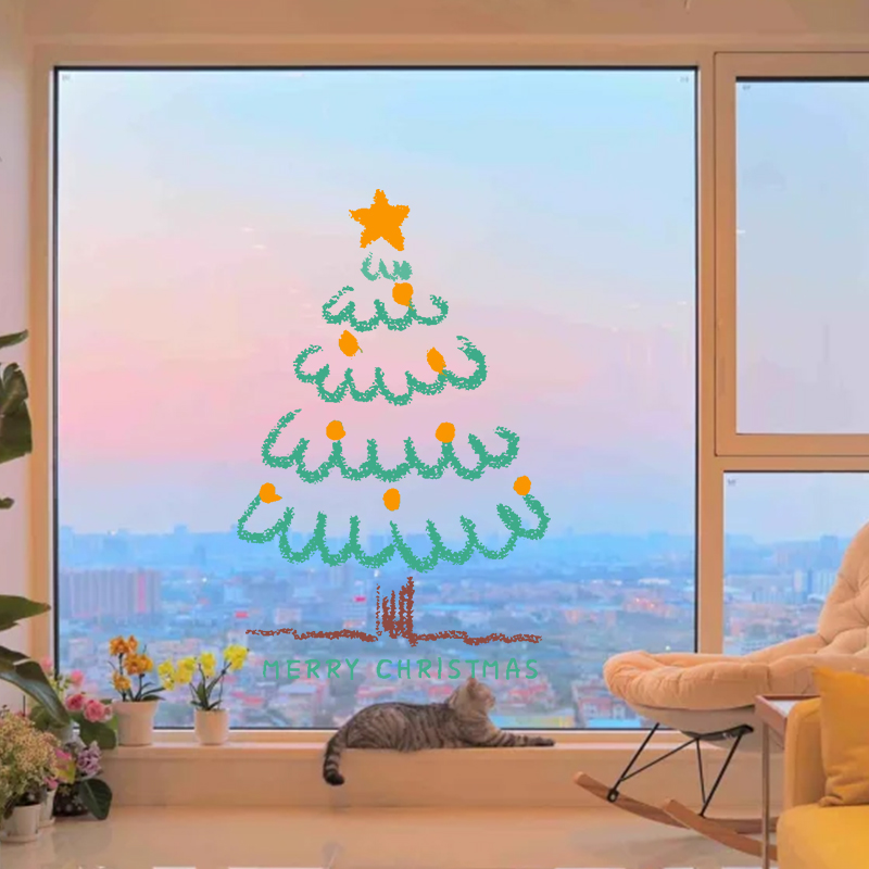クリスマスデコレーション 静的ステッカー サンタクロースツリー ウィンドウステッカー ガラスドアステッカー シーンレイアウトペンダント