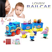 Pig Toy Children Page DIY Splicing Electric Train Kitty Kitty Family Birthday Gift