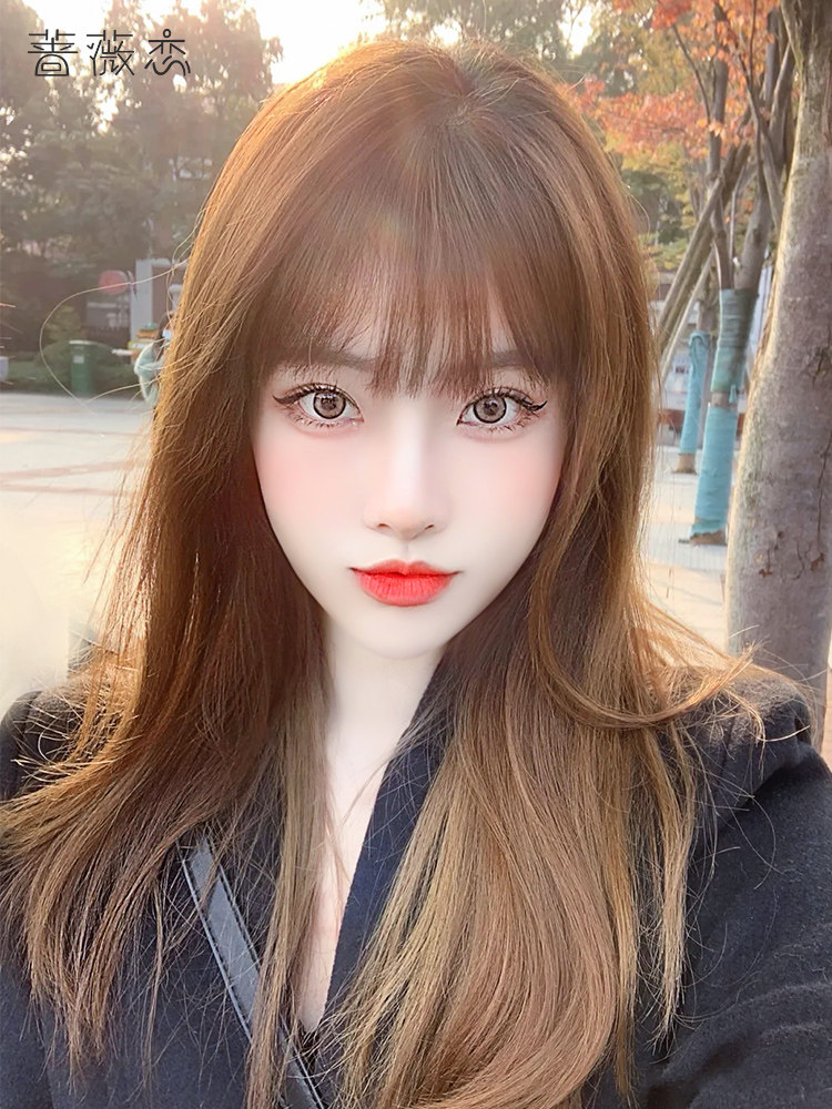 Wig female long hair Lolita net red long straight hair natural full head cover type simulation human hair Medium long hair wig set