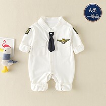 Baby Conjoined Clothes Autumn Clothing Pure Cotton Gentleman Dress Male Baby Spring Autumn Season Air Force Captain Newborn Outfits