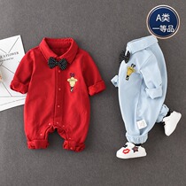 Baby full moon clothes boy spring and autumn clothes season red newborn baby baby 100 days old feast one year old dress