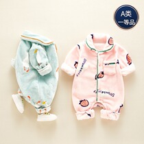 Baby coral velvet pajamas Spring and Autumn Winter male jumpsuit newborn baby flannel female baby bathrobe home clothing