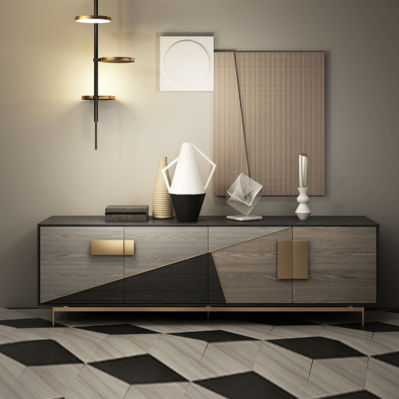 Light luxury TV cabinet after modern simple entry into high-end American solid wood collection ground cabinet