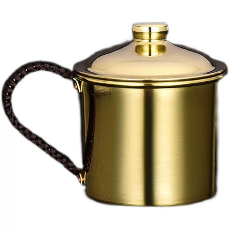 Copper tea cup, big brass tableware with glass, DIY, increased thickness