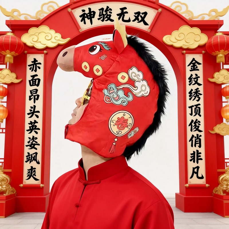 New Year's Horse Headgear, New Year's Costume, Zodiac Year Party Performance Video Props, Funny Photo Hat and Headwear