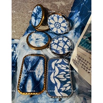 Everything can be dyed｜Handmade original blue dye tie-dye fabric makeup mirror double-sided mirror bronze folding mirror portable mirror