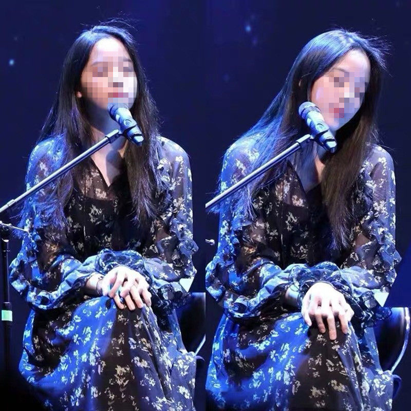 23 In the early spring new Oyana star with French retro silk snow spinning fragments in the long waist dress