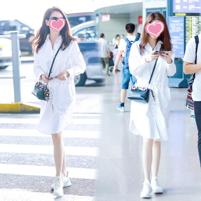 Star same style 22 early spring new product waist white tie mid-length shirt women's thin dress