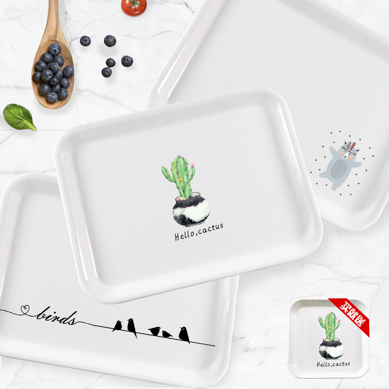 Tray Rectangular household plastic Nordic living room put cup Teacup Tea tray Drain water cup plate Light luxury cup plate