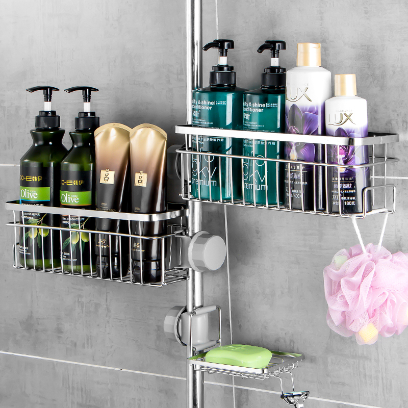 Shower Gel Storage Rack, Shower Rod, Soap Holder, Tray, Multi-Functional, No-Drill Bathroom Supplies Storage Basket