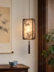 Song-Style Aesthetic Solid Wood Fabric Art Painting Small Pendant Lamp Tea Room Bedroom Bedside Lamp Long Cord Dining Room Lamp Oriental Home Lamp