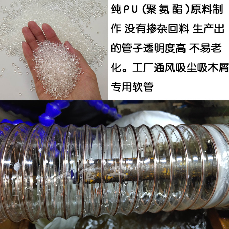 PU polyurethane copper plated steel wire transparent wind pipe industrial sweeping car suction dust suction wood dust collection thickened telescopic hose