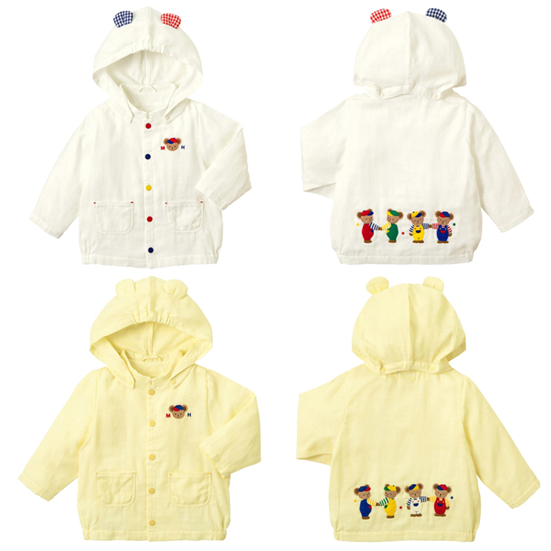 Spring and Summer Children's Clothing for Boys and Girls, All-Cotton Gauze Anti-Mosquito Shirt, Air-Conditioning Jacket, Japanese-Style Three-Dimensional Bear Ear Hooded Thin Coat