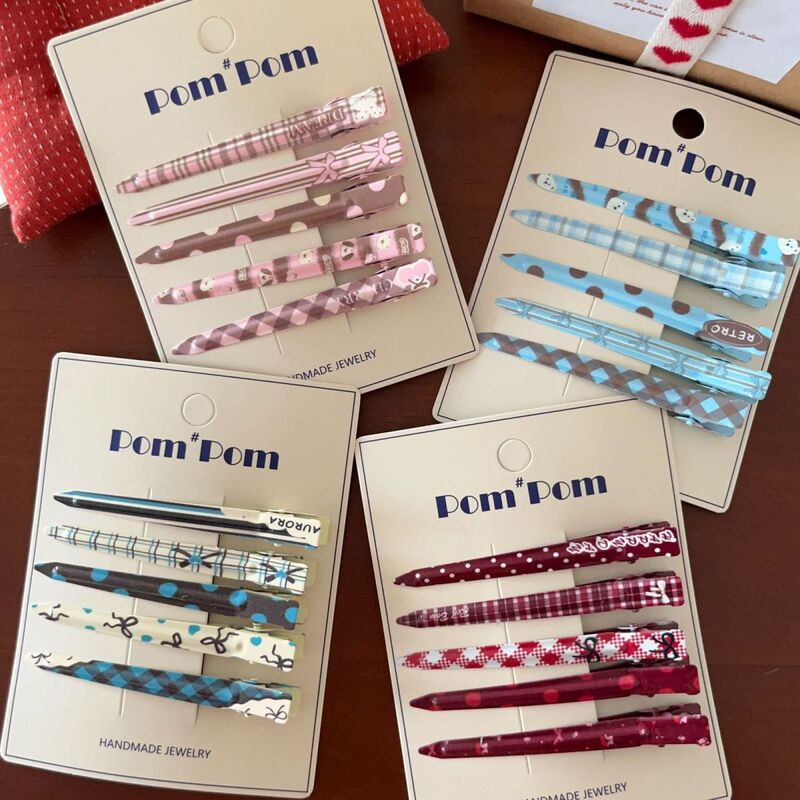 Polka Dot Plaid Bow Print Hair Clip, Girly Style, Hair Clip for Stray Bangs, Cute Positioning Duckbill Clip Polka Dot Plaid Bow Print Hair Clip, Girly Style, Hair Clip for Stray Bangs, Cute Positioning Duckbill Clip