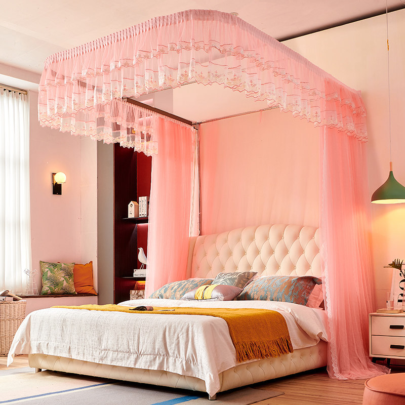 Bed nets 2021 New u-type free-bed mosquito nets Home convenient tear-washing bracket fixed princess palace ground floor