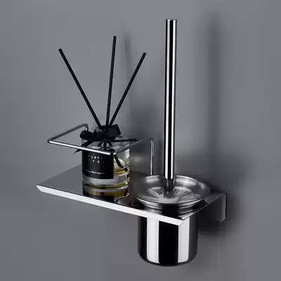 304 stainless steel toilet brush rack set Wall-mounted punch-free powder room toilet Light luxury wind toilet brush