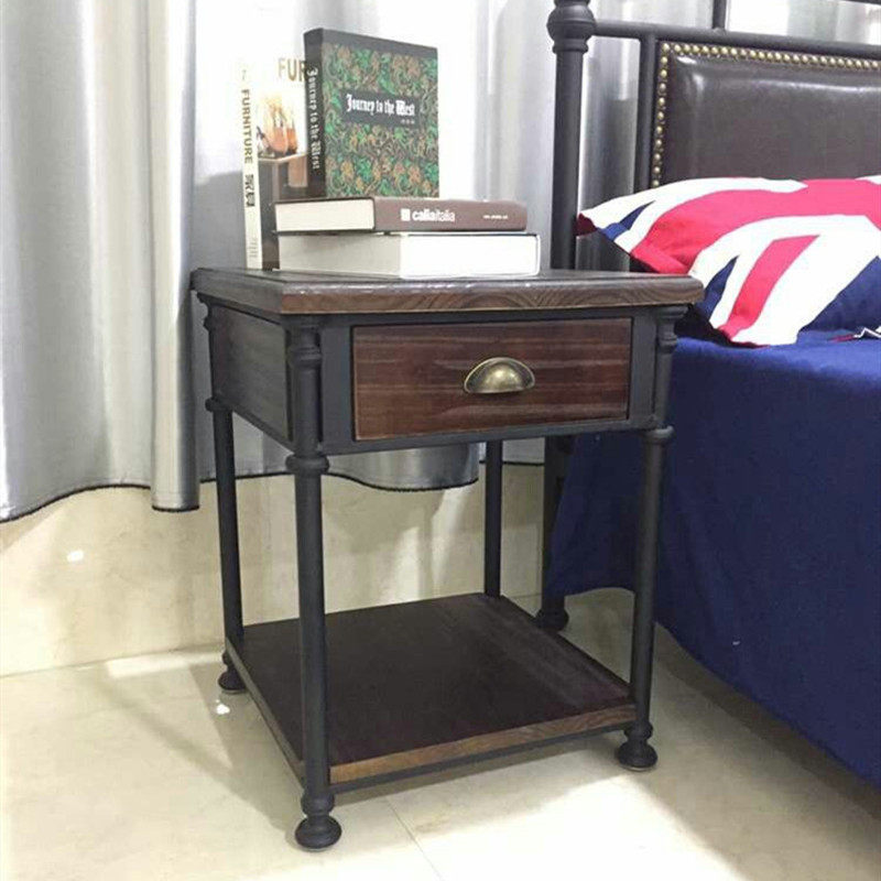 Through Accessories Beauty Iron Art Solid Wood Bed Head Cabinet Drawer Side Cabinet American Retro Industrial Wind Storage Containing Furniture a few