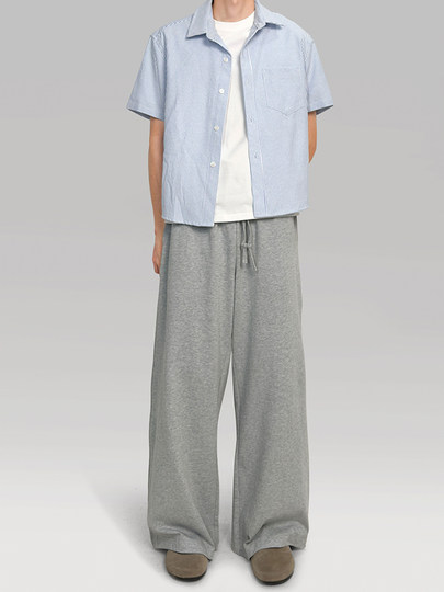 〔 PLUS NO LOGO 〕25SS 纯白/条纹短袖衬衫高级浅色短宽boxy版型